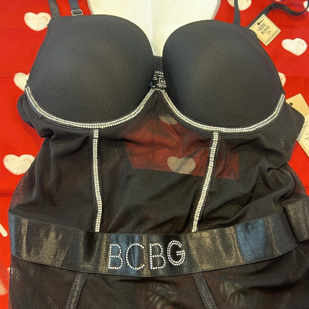 NWT Size Med. Black Bling push-up BCBG bodysuit. Snap closure - Picture 3 of 15